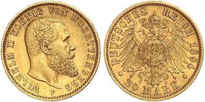 20 Mark Reino de Wurtemberg (1806-1918) Oro Wilhelm II, German Emperor (1859-1941)