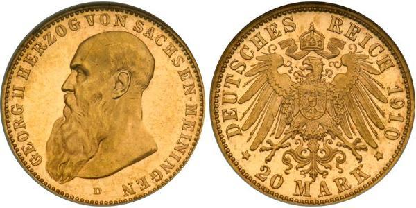 20 Mark States of Germany Oro Jorge II de Sajonia-Meiningen