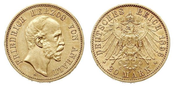 20 Mark 安哈尔特-德绍 金 弗里德里希一世 (安哈尔特) (1831 - 1904)