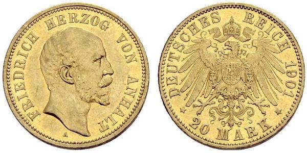 20 Mark 安哈尔特-德绍 金 弗里德里希一世 (安哈尔特) (1831 - 1904)