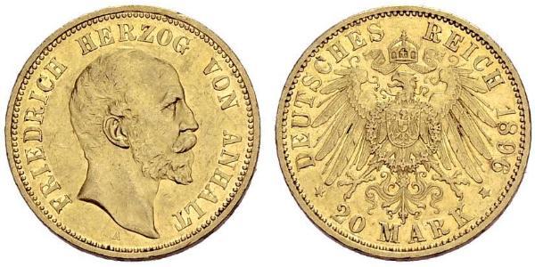 20 Mark 安哈尔特-德绍 金 弗里德里希一世 (安哈尔特) (1831 - 1904)