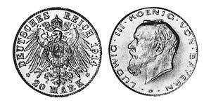 20 Mark 巴伐利亞王國 (1806 - 1918) 金 