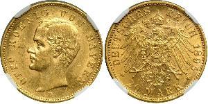 20 Mark 巴伐利亞王國 (1806 - 1918) 金 奥托 (巴伐利亚国王)