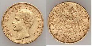 20 Mark 巴伐利亞王國 (1806 - 1918) 金 奥托 (巴伐利亚国王)