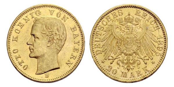 20 Mark 巴伐利亞王國 (1806 - 1918) 金 奥托 (巴伐利亚国王)