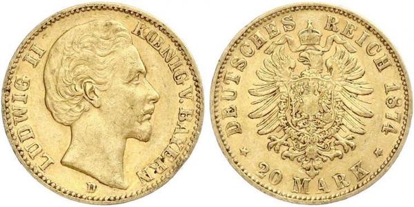 20 Mark 巴伐利亞王國 (1806 - 1918) 金 路德维希二世 (巴伐利亚)