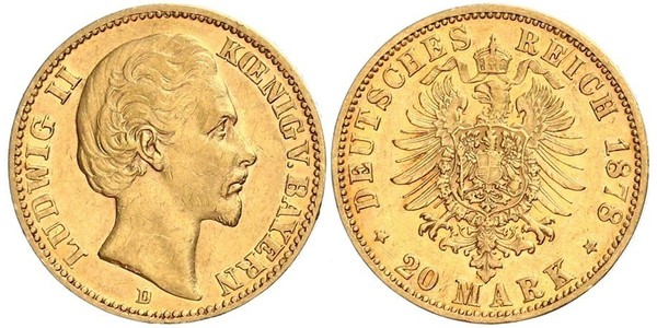 20 Mark 巴伐利亞王國 (1806 - 1918) 金 路德维希二世 (巴伐利亚)