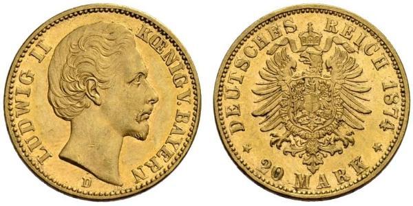 20 Mark 巴伐利亞王國 (1806 - 1918) 金 路德维希二世 (巴伐利亚)