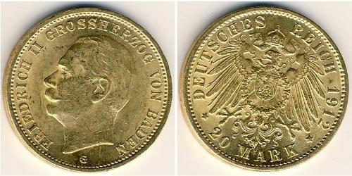20 Mark 巴登大公國 (1806 - 1918) 金 