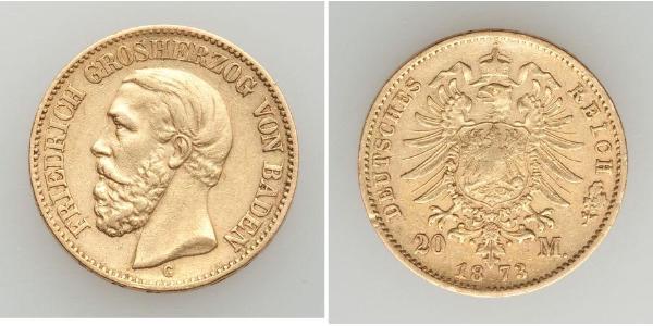 20 Mark 巴登大公國 (1806 - 1918) 金 弗里德里希一世 (巴登)