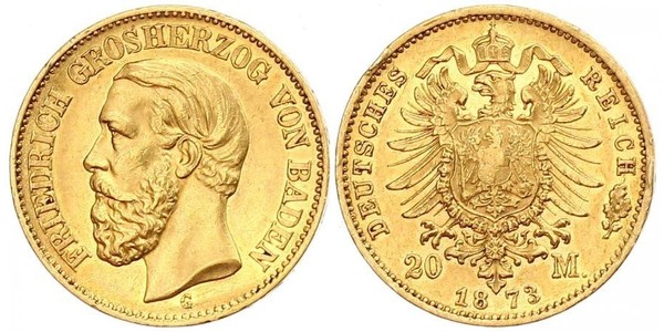 20 Mark 巴登大公國 (1806 - 1918) 金 弗里德里希一世 (巴登)