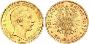 20 Mark 普魯士王國 (1701 - 1918) 金 威廉二世 (德国)