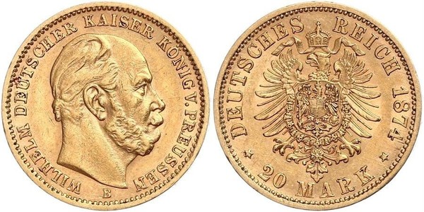 20 Mark 普魯士王國 (1701 - 1918) 金 威廉一世 (德国)