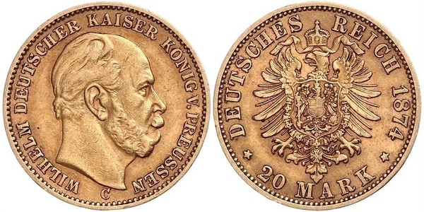 20 Mark 普魯士王國 (1701 - 1918) 金 威廉一世 (德国)