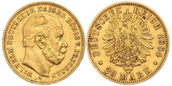 20 Mark 普魯士王國 (1701 - 1918) 金 威廉一世 (德国)