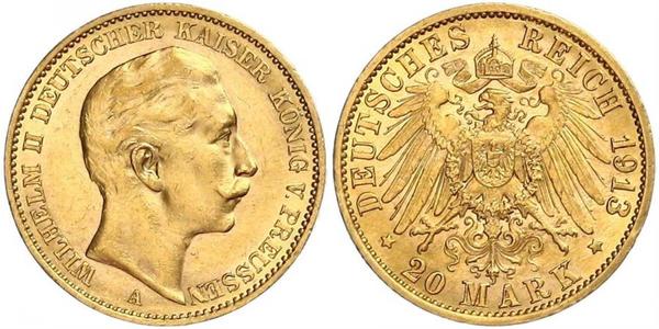 20 Mark 普魯士王國 (1701 - 1918) 金 威廉二世 (德国)