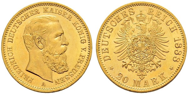 20 Mark 普魯士王國 (1701 - 1918) 金 腓特烈三世 (德国)