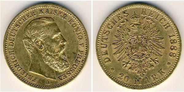 20 Mark 普魯士王國 (1701 - 1918) 金 腓特烈三世 (德国)