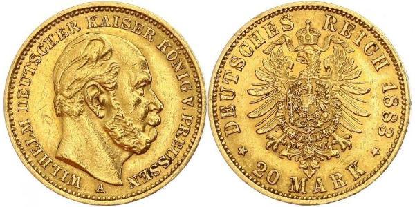 20 Mark 普魯士王國 (1701 - 1918) 金 威廉一世 (德国)