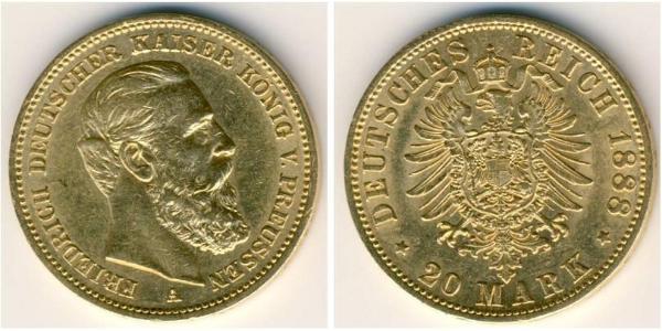 20 Mark 普魯士王國 (1701 - 1918) 金 腓特烈三世 (德国)