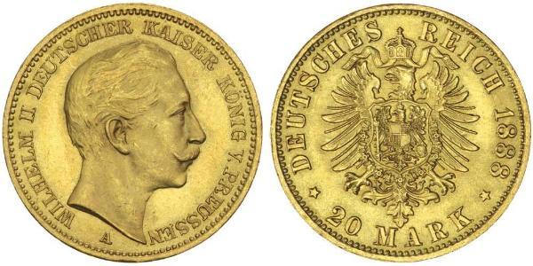 20 Mark 普魯士王國 (1701 - 1918) 金 威廉二世 (德国)