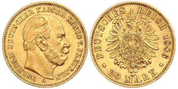 20 Mark 普魯士王國 (1701 - 1918) 金 威廉一世 (德国)