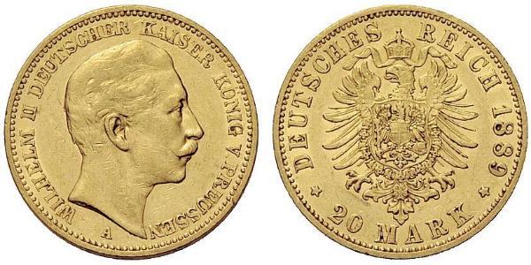 20 Mark 普魯士王國 (1701 - 1918) 金 威廉二世 (德国)