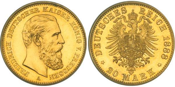 20 Mark 普魯士王國 (1701 - 1918) 金 腓特烈三世 (德国)