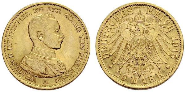 20 Mark 普魯士王國 (1701 - 1918) 金 威廉二世 (德国)