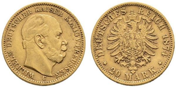 20 Mark 普魯士王國 (1701 - 1918) 金 威廉一世 (德国)