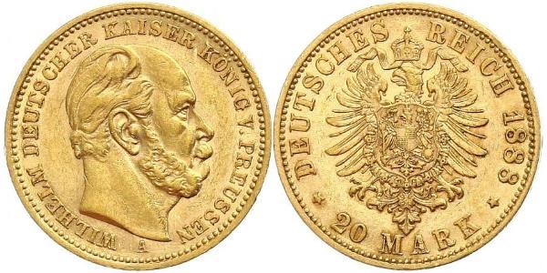 20 Mark 普魯士王國 (1701 - 1918) 金 威廉一世 (德国)