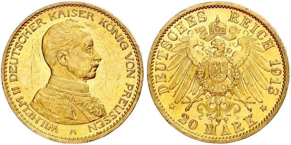 20 Mark 普魯士王國 (1701 - 1918) 金 威廉二世 (德国)