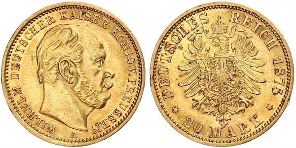 20 Mark 普魯士王國 (1701 - 1918) 金 威廉一世 (德国)
