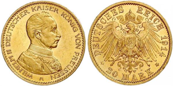 20 Mark 普魯士王國 (1701 - 1918) 金 威廉二世 (德国)
