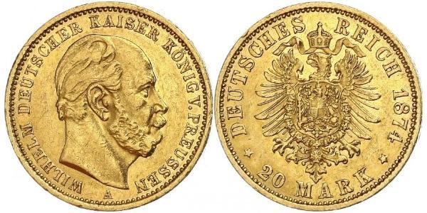 20 Mark 普魯士王國 (1701 - 1918) 金 威廉一世 (德国)