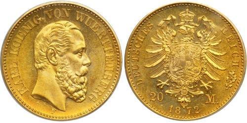 20 Mark 联邦州 (德国) 金 Karl Friedrich Alexander (1823 - 1864)