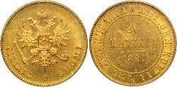 20 Mark 芬兰大公国 (1809 - 1917) / 俄罗斯帝国 (1721 - 1917) 金 亚历山大三世 (俄国) (1845 -1894)