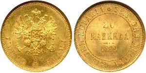 20 Mark 芬兰大公国 (1809 - 1917) / 俄罗斯帝国 (1721 - 1917) 金 亚历山大三世 (俄国) (1845 -1894)