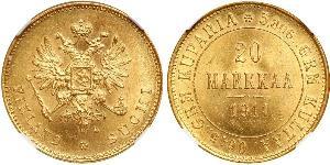 20 Mark 芬兰大公国 (1809 - 1917) / 俄罗斯帝国 (1721 - 1917) 金 亚历山大三世 (俄国) (1845 -1894)