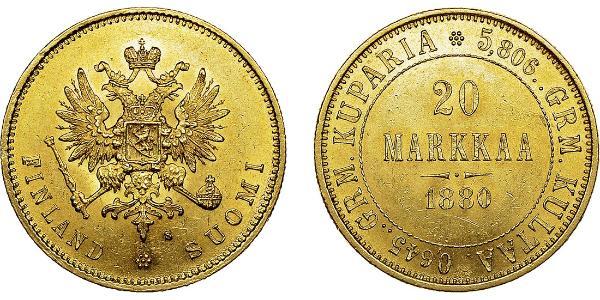 20 Mark 芬兰大公国 (1809 - 1917) / 俄罗斯帝国 (1721 - 1917) 金 亚历山大三世 (俄国) (1845 -1894)