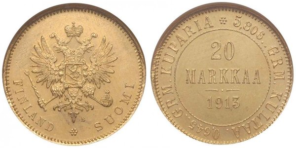 20 Mark 芬兰大公国 (1809 - 1917) / 俄罗斯帝国 (1721 - 1917) 金 亚历山大三世 (俄国) (1845 -1894)