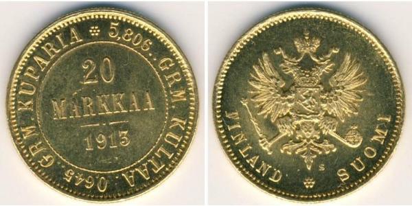 20 Mark 芬兰大公国 (1809 - 1917) / 俄罗斯帝国 (1721 - 1917) 金 亚历山大三世 (俄国) (1845 -1894)