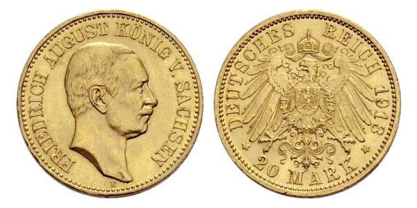 20 Mark 萨克森王国 (1806 - 1918) 金 弗里德里希·奥古斯特三世 (萨克森国王)