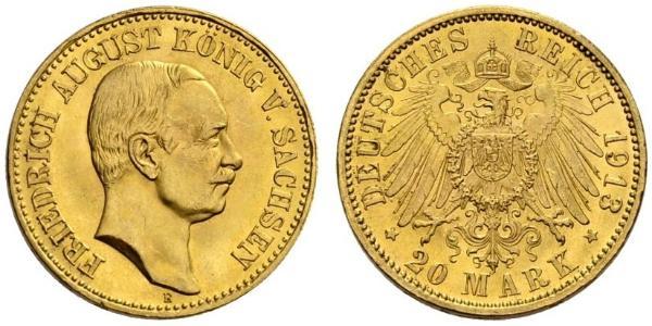 20 Mark 萨克森王国 (1806 - 1918) 金 弗里德里希·奥古斯特三世 (萨克森国王)
