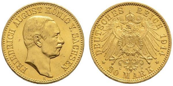 20 Mark 萨克森王国 (1806 - 1918) 金 弗里德里希·奥古斯特三世 (萨克森国王)