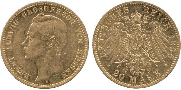 20 Mark 黑森-达姆施塔特 (1806 - 1918) 金 恩斯特·路德维希 (黑森大公) (1868 - 1937)