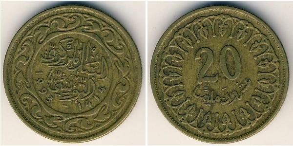 20 Millieme Tunisia Ottone 