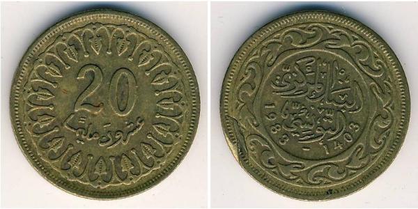 20 Millieme Tunisia 黃銅 