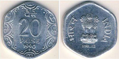 20 Paisa India (1950 - ) Aluminio 