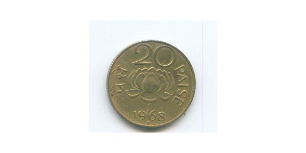 20 Paisa Indien (1950 - ) Messing 